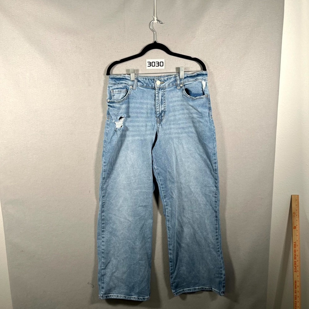 Indigo Rein Jeans Womens 13 Blue Denim Distressed Light Wash Stretch Wide Leg